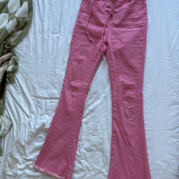 Pink frayed flare bootleg Barbie jeans - Picture 3 of 3